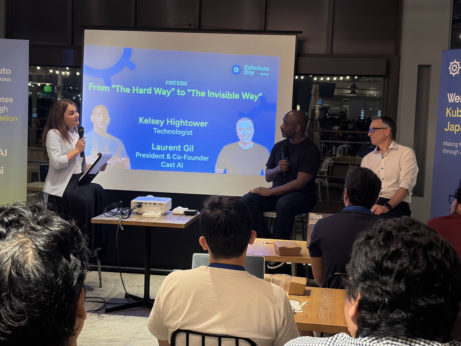 The fireside chat at KubeAuto Day Japan — "From 'The Hard Way' to 'The Invisible Way'" with Kelsey Hightower and Cast AI's Laurent Gil